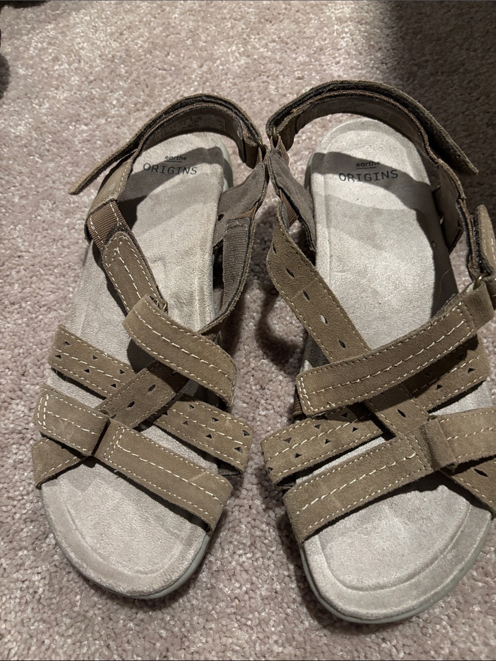 Earth Origins Olive Brown Suede Strappy Sandals